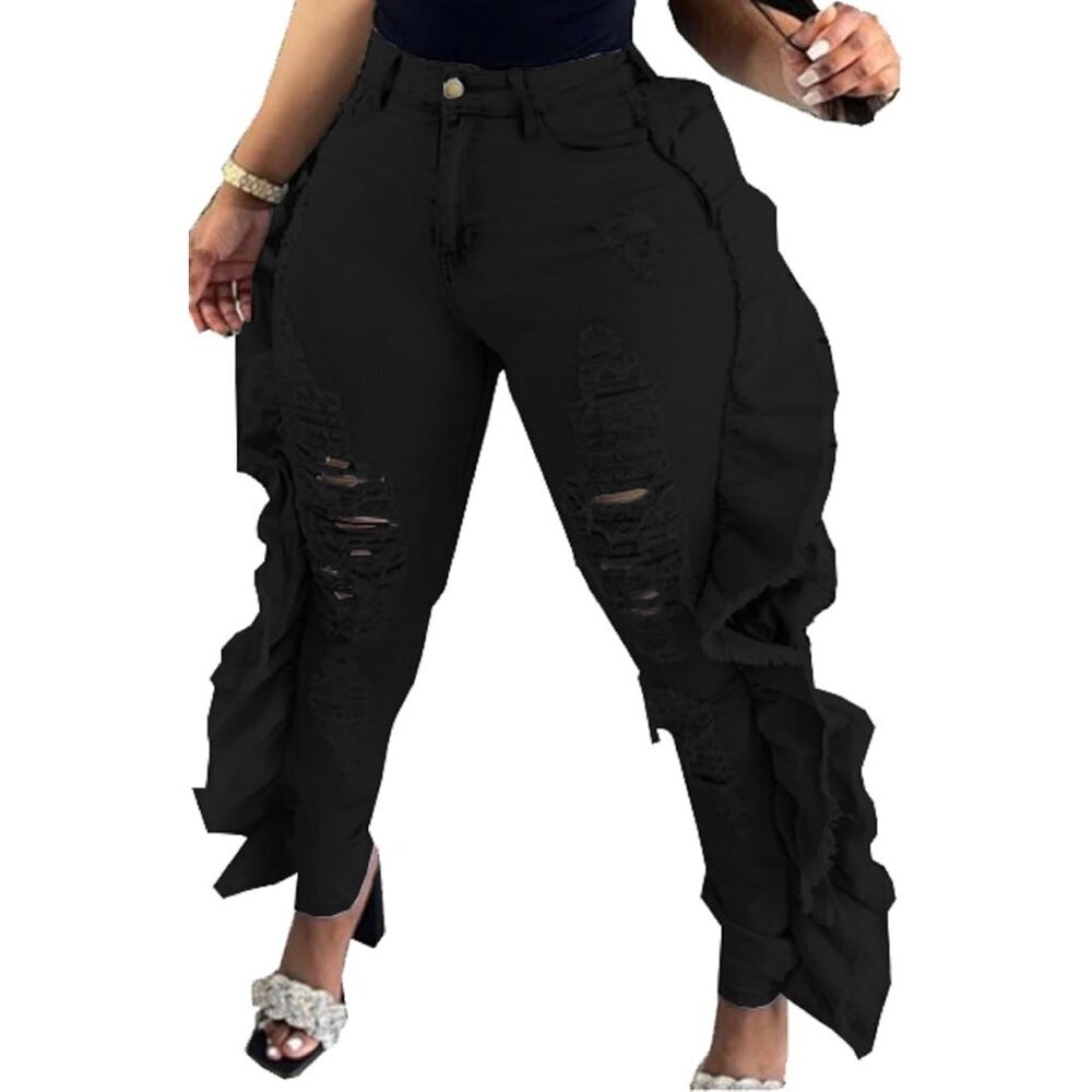 Plus Size Jeans Women High Waisted Distressed Casual Trousers